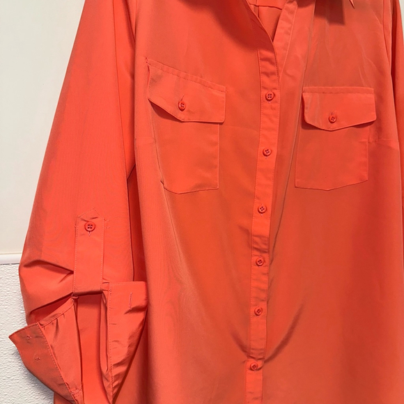 Women's Kim Rogers Button-Up Shirt Size 2X Orange Coral black speck as shown - Picture 5 of 6